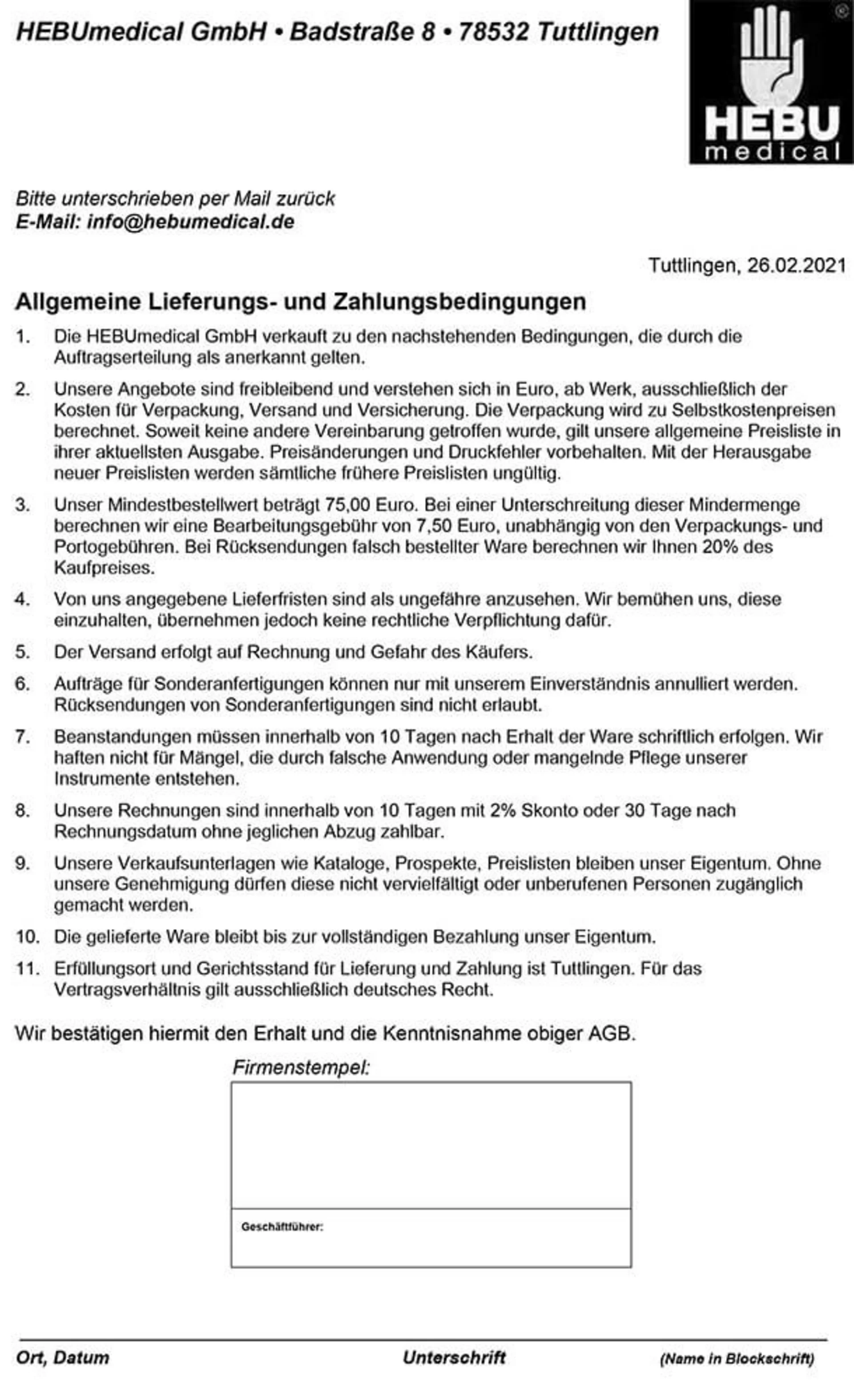 HEBUmedical – Vertragsbedingungen Vertrags- und Geschäftsbedingungen von HEBUmedical
